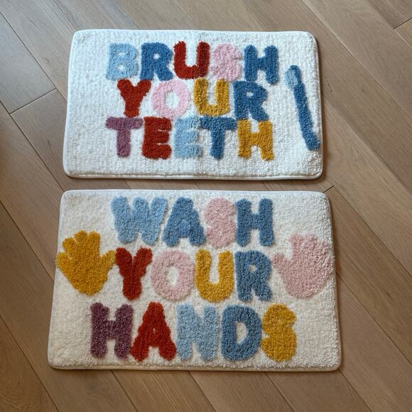 Kids Washable Colorful Bathroom Rugs Brush Your Teeth Wash Your Hands Non Slip - Picture 1 of 5